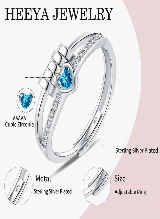 HEEYA Birthstone Rings for Women,Dainty Sterling Silver Plated Fidget Rings,Blue Anxiety Heart Ring,Adjustable Spinner Birthstone Ring for Women,March Birthday Christmas Gifts for Wife Daughter Sister - Image 2